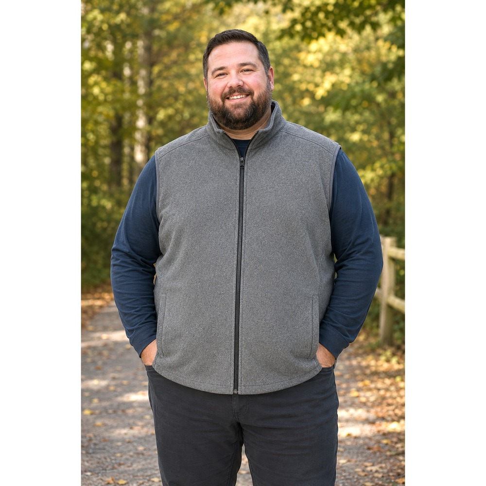 LANDS' END Men's Size 3XL Gray Fleece Vest Full Zip Pockets Soft & Lightweight